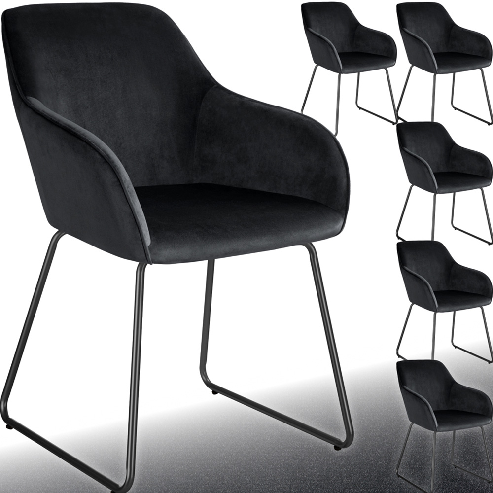 tectake Jeane Set of 6 Black Velvet Look Dining Chair Image 2