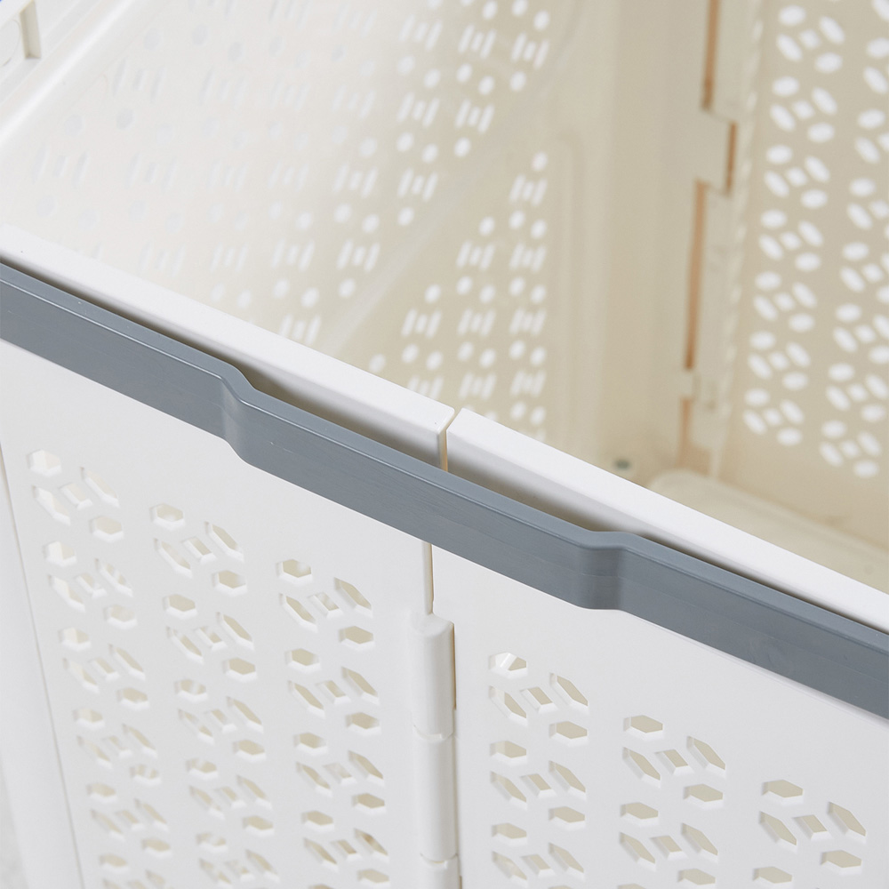 Living and Home White Foldable Laundry Basket with Wheels Image 5