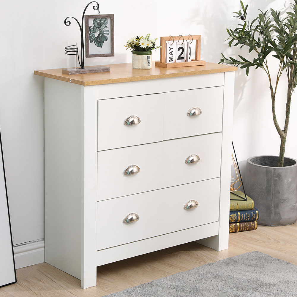 FurnitureHMD 4 Drawer White and Oak Effect Wooden Chest of Drawers Image 9