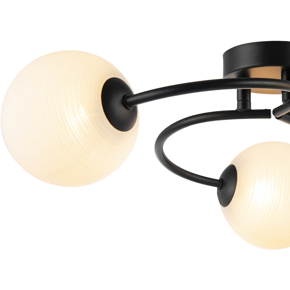 Happy Homewares 3 Arm Matte Black Ceiling Light with Opal Swirl Glass Spherical Shades Image 6