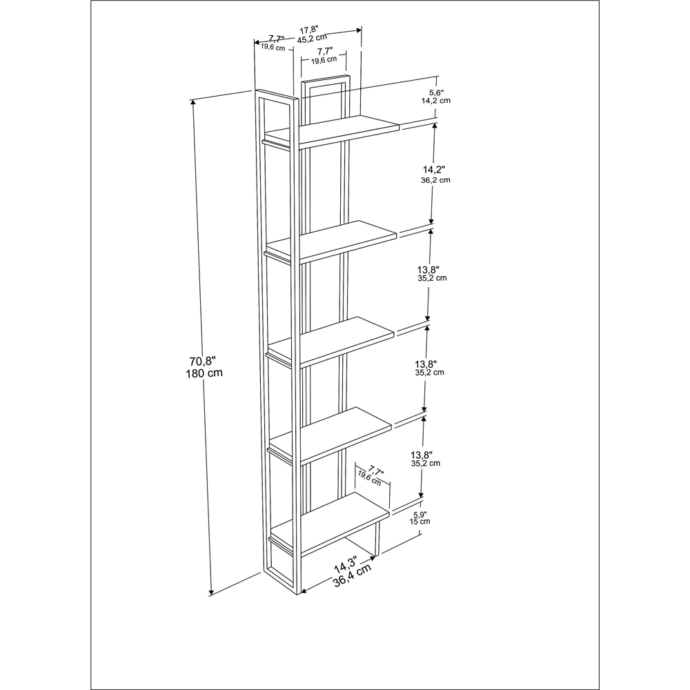 Decorotika Alice 5 Tier Black and Oud Corner Bookshelf Image 9