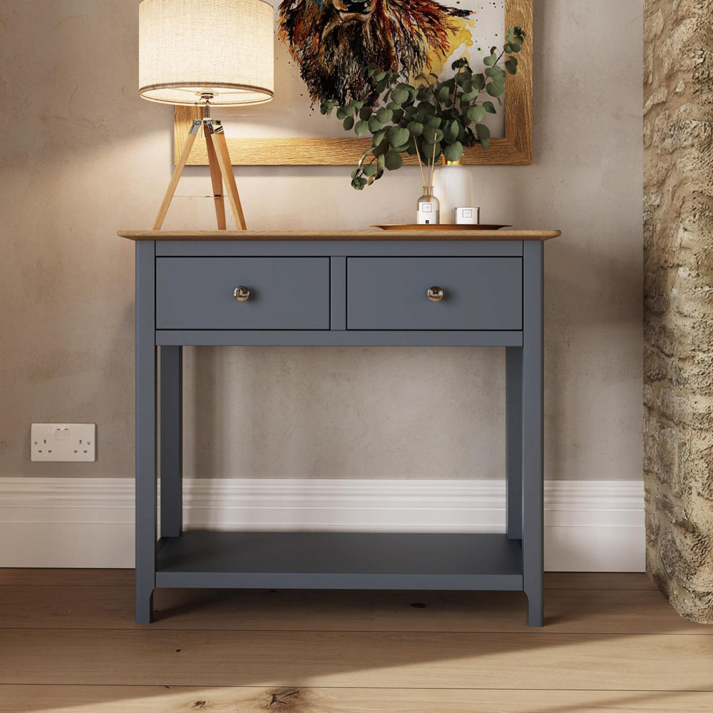 FWStyle Taberno 2 Drawer Graphite Blue Hallway Console Table Image 5