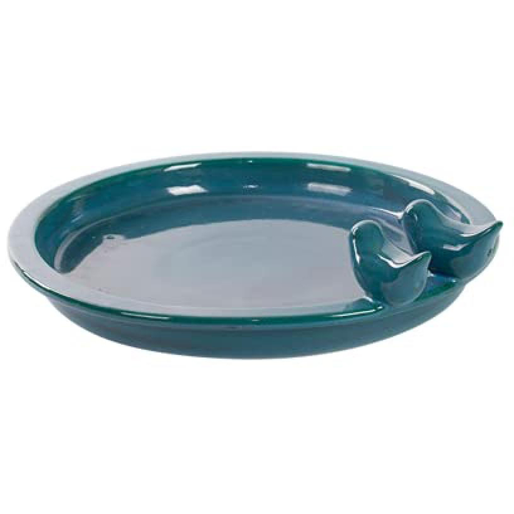 Fallen Fruits Petrol Ceramic Round Bird Bath and Feeder Image 2