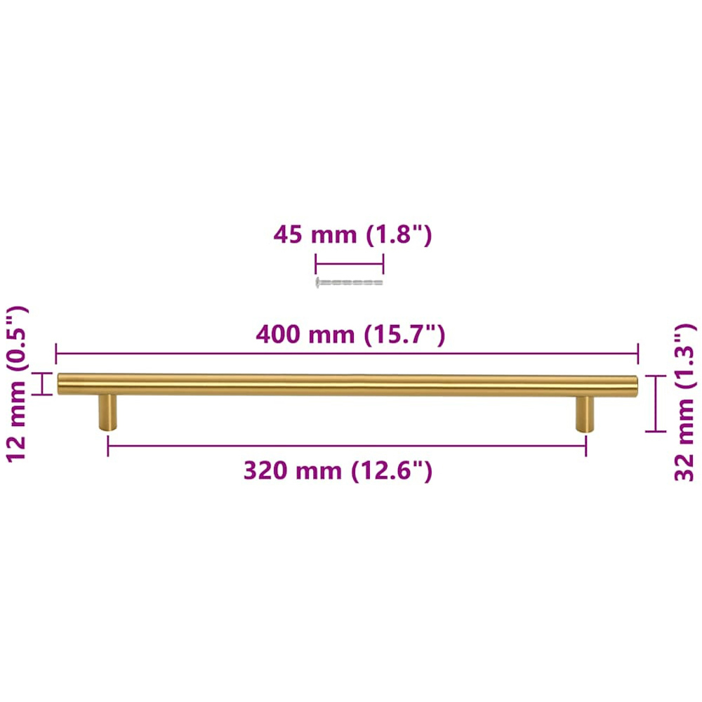 Wallplus Gold Stainless Steel T-Shaped Cabinet Handle 40cm 5 Pack Image 9