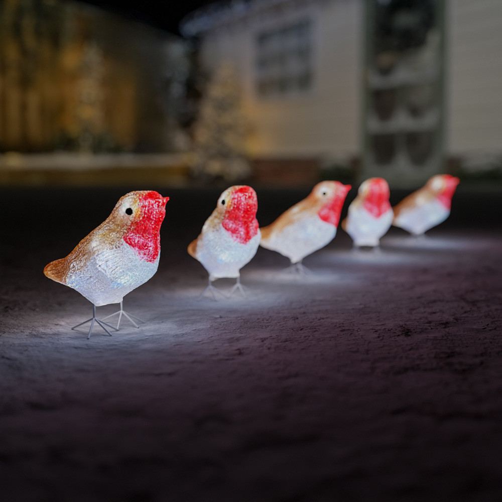 The Christmas Centre 40 Cool White LED Soft Acrylic Light-Up Robin 5 Piece Image 4
