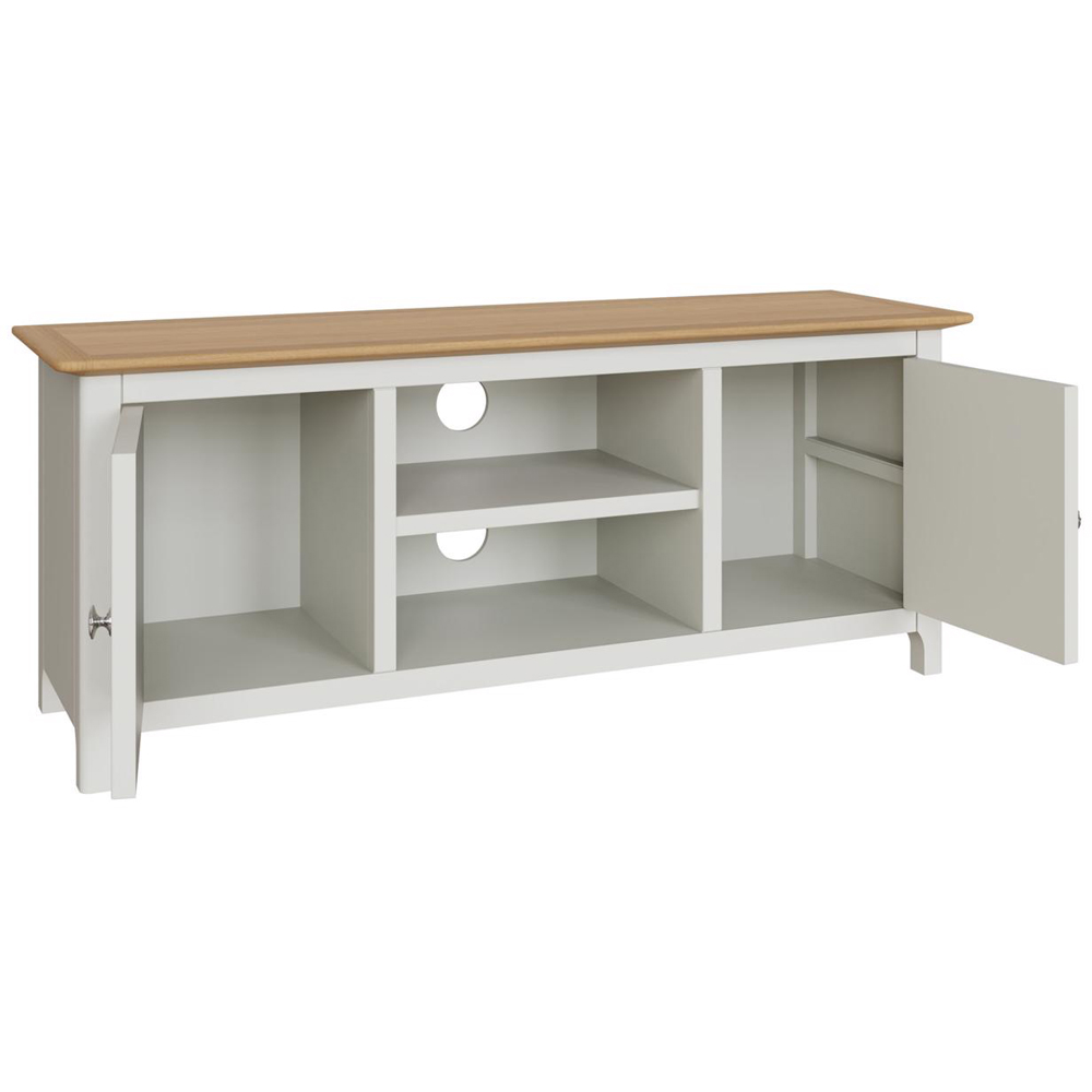 FWStyle Taberno 2 Door 2 Shelf White Linen and Oak Wide TV Unit Image 4