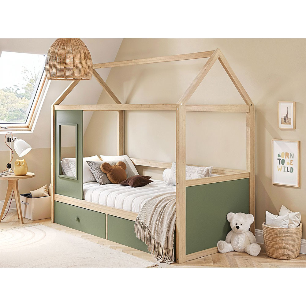 Flair Ted Green Wooden Play House Bed Frame with Storage Image 5