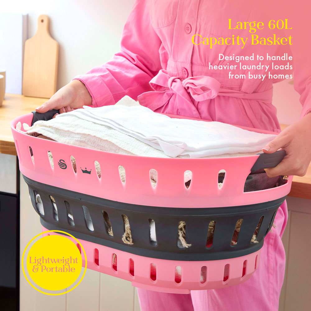 Swan x Lynsey SWLC9002QOCN Pink and Grey Oval Collapsible Laundry Basket 60L Image 5