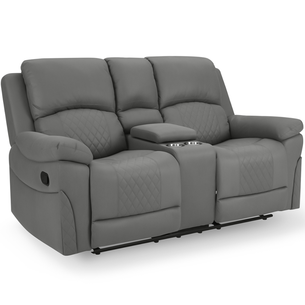 Home Detail Darius 2 Seater Grey Air Leather Manual Recliner Sofa Image 2