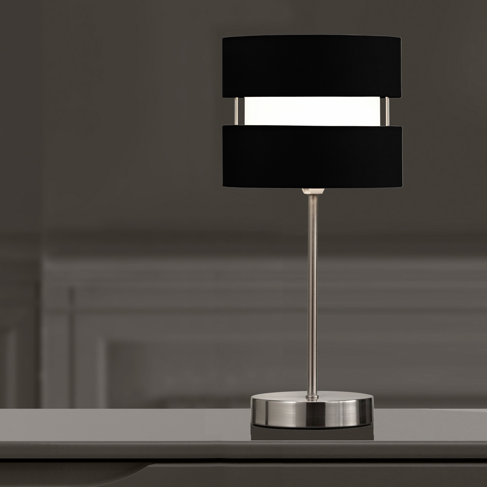 Kliving Black Layered Fabric Shade Chrome Table Lamp Image 3