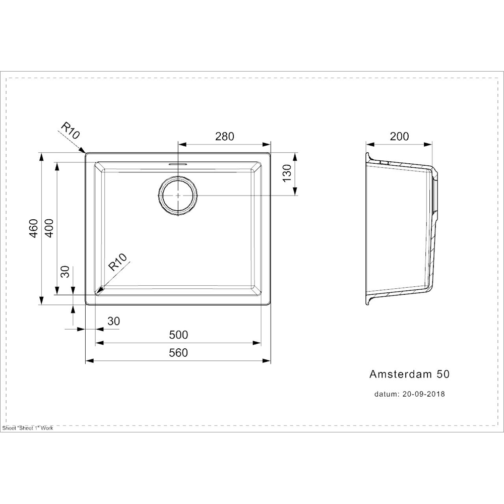 Reginox Amsterdam 50 BS Black Silvery Single Square Bowl Granite Sink 460 x 560mm Image 3