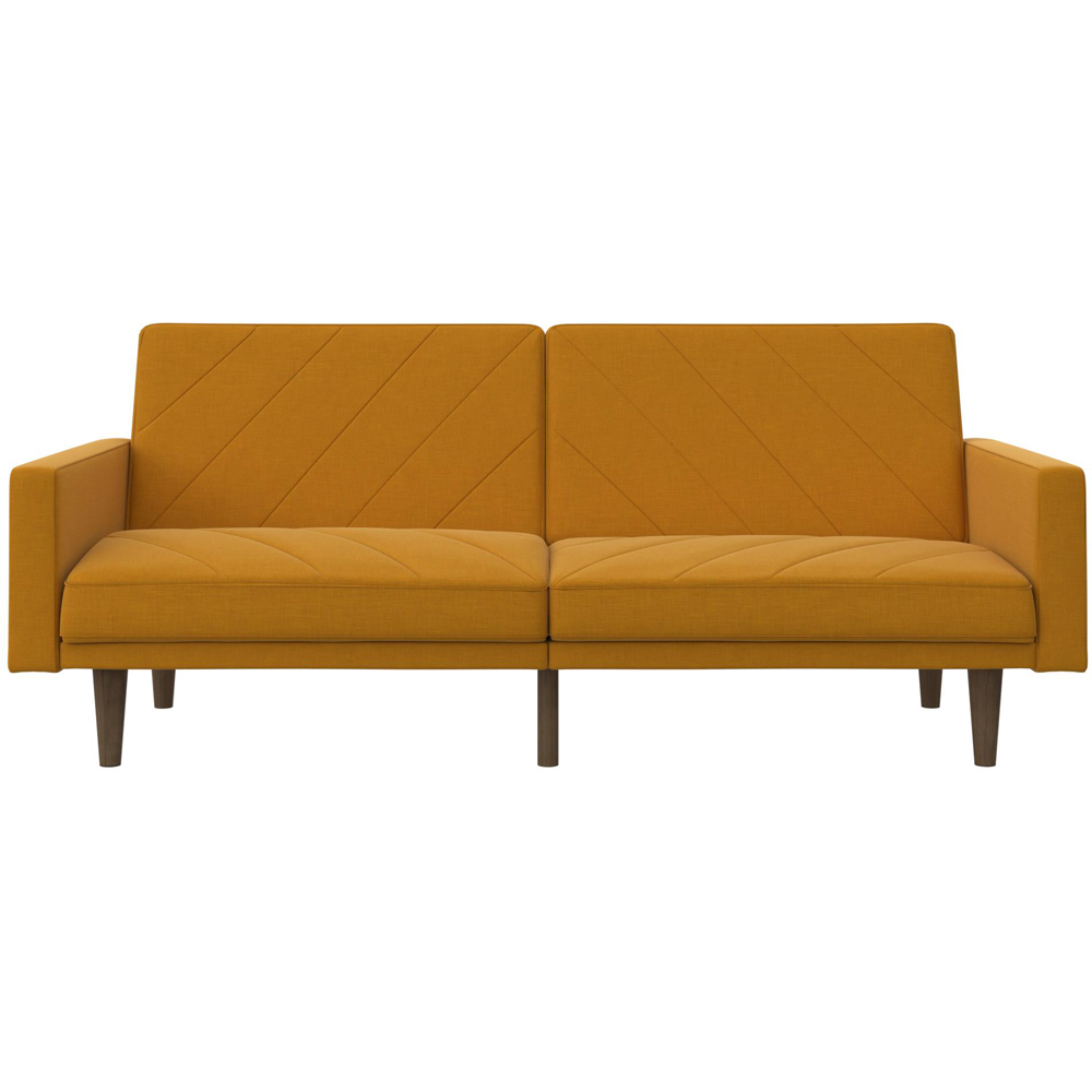 Dorel Paxson 3 Seater Linen Mustard Sofa Bed with Wooden Feet | Homebase