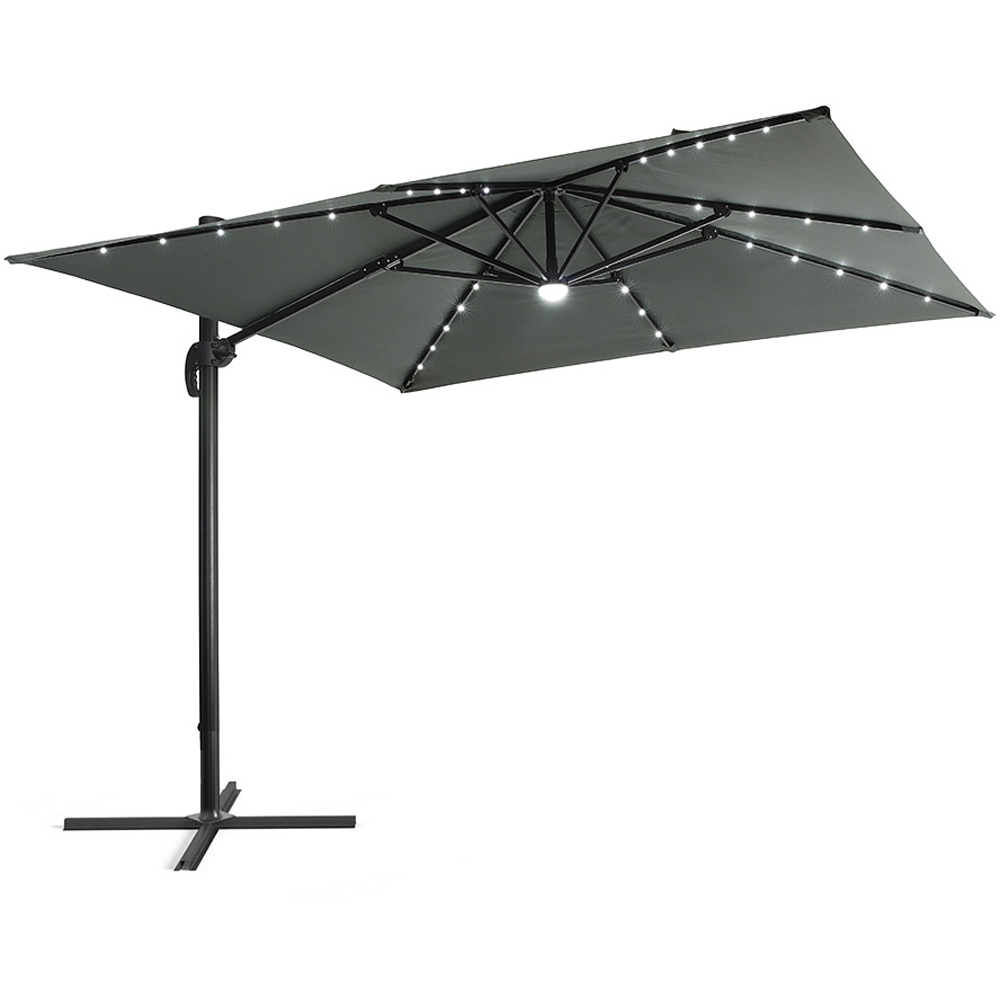 Living and Home Dark Grey LED Square Rotatable Cantilever Parasol with Square HDPE Base 3m Image 3