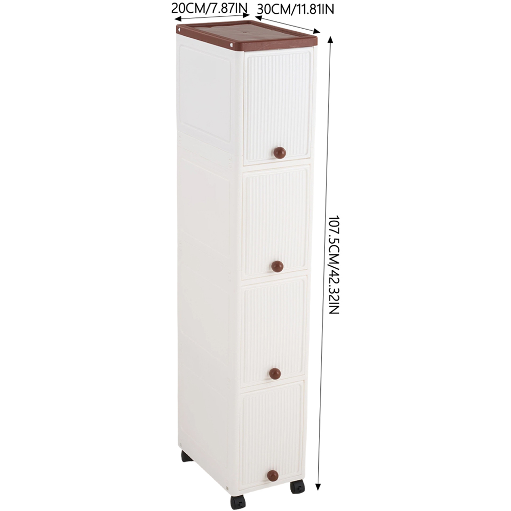 Living and Home 4 Shelf White Plastic Slim Storage Cabinet with Wheels Image 8