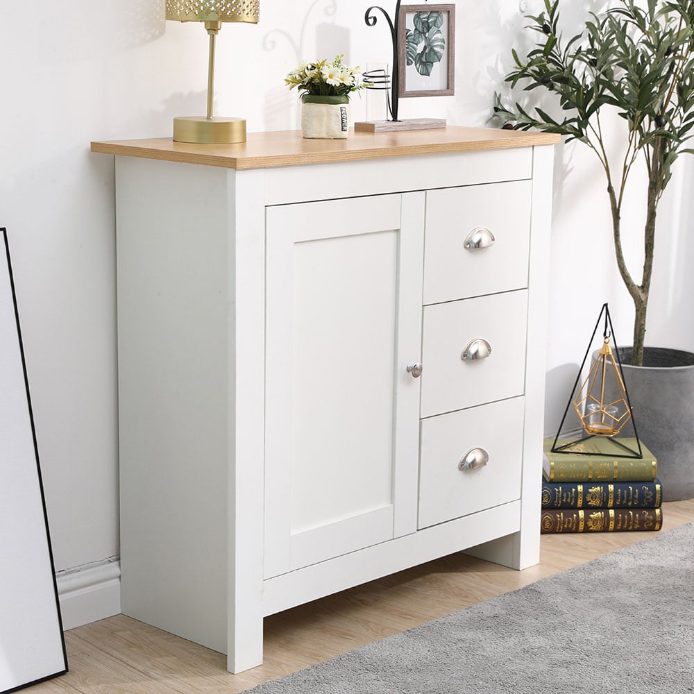 FurnitureHMD Single Door 3 Drawer White and Oak Effect Wooden Cupboard Image 9
