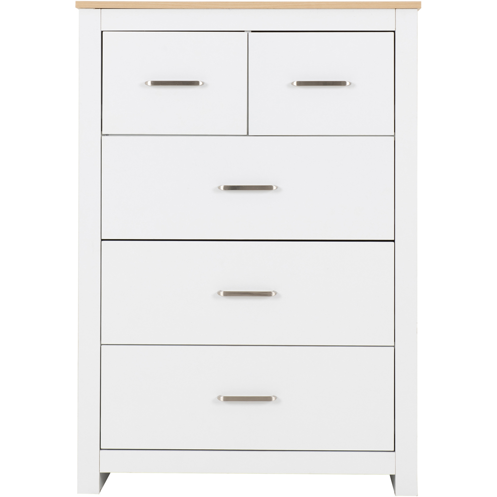 Seconique Portland 5 Drawer White and Oak Effect Chest of Drawers Image 4