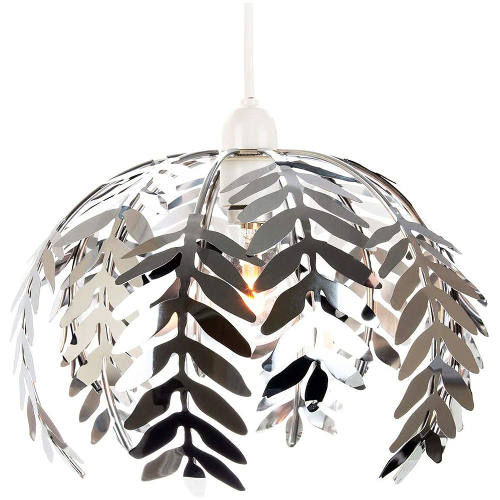 Happy Homewares Traditional Fern Leaf Design and Silver Chrome Finish Pendant Shade Image 2