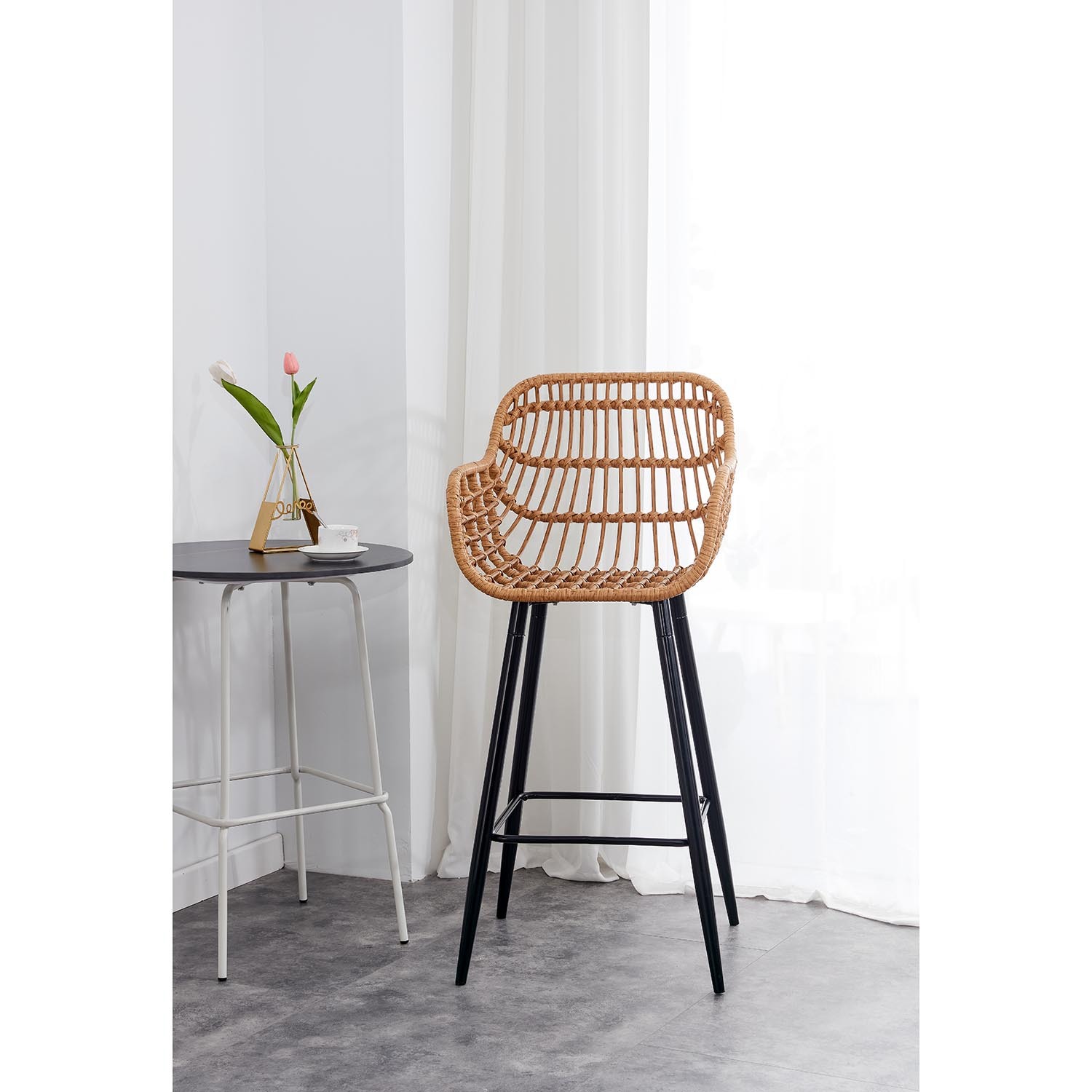 Rattan Barstool - Brown &amp; Black Image 7