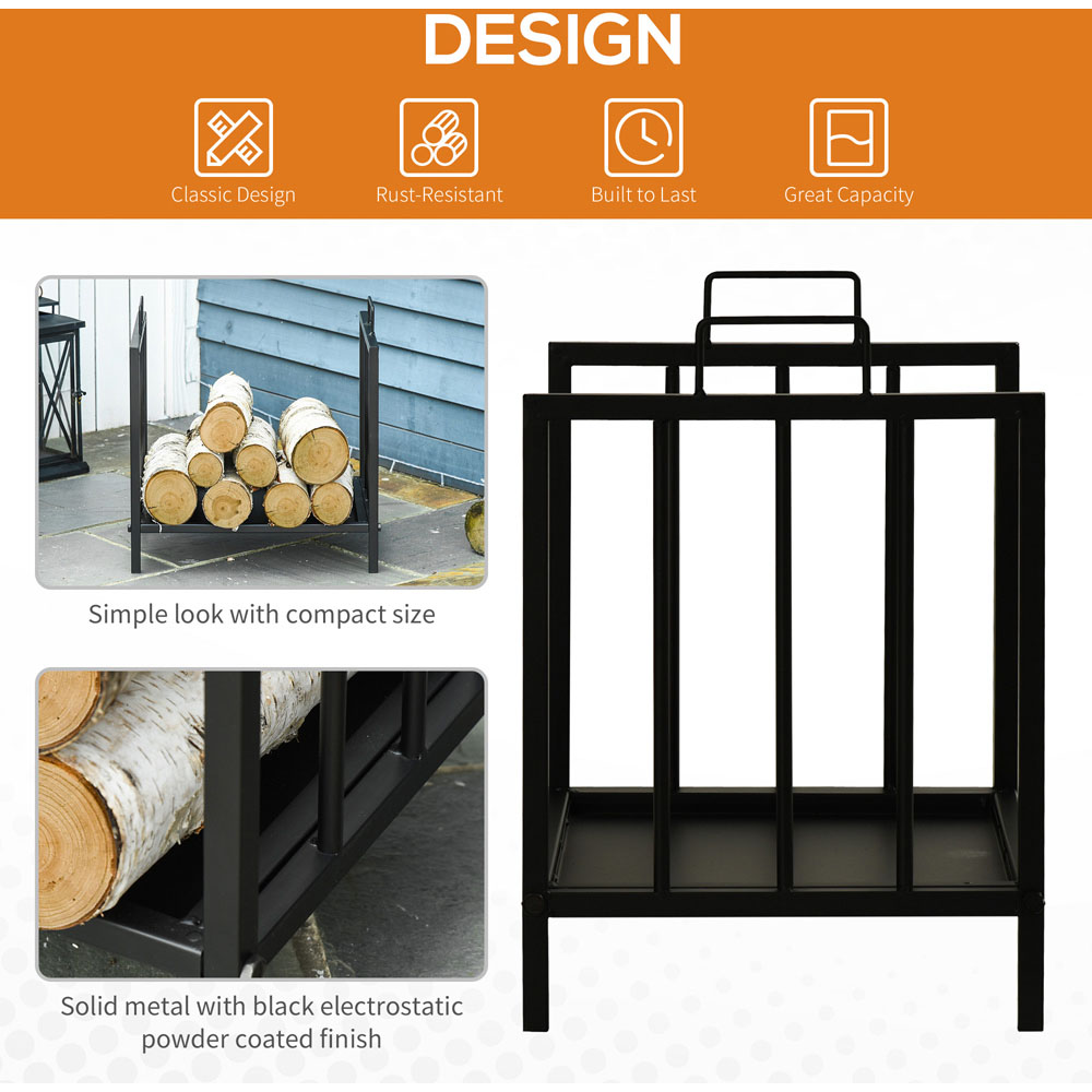 Outsunny Black Firewood Log Holder Wood Storage Rack with Handles Image 4