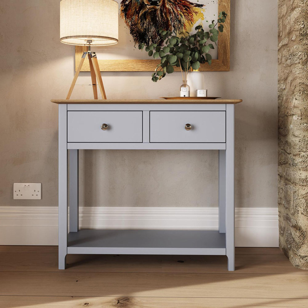 FWStyle Taberno 2 Drawer Dove Grey Hallway Console Table Image 5