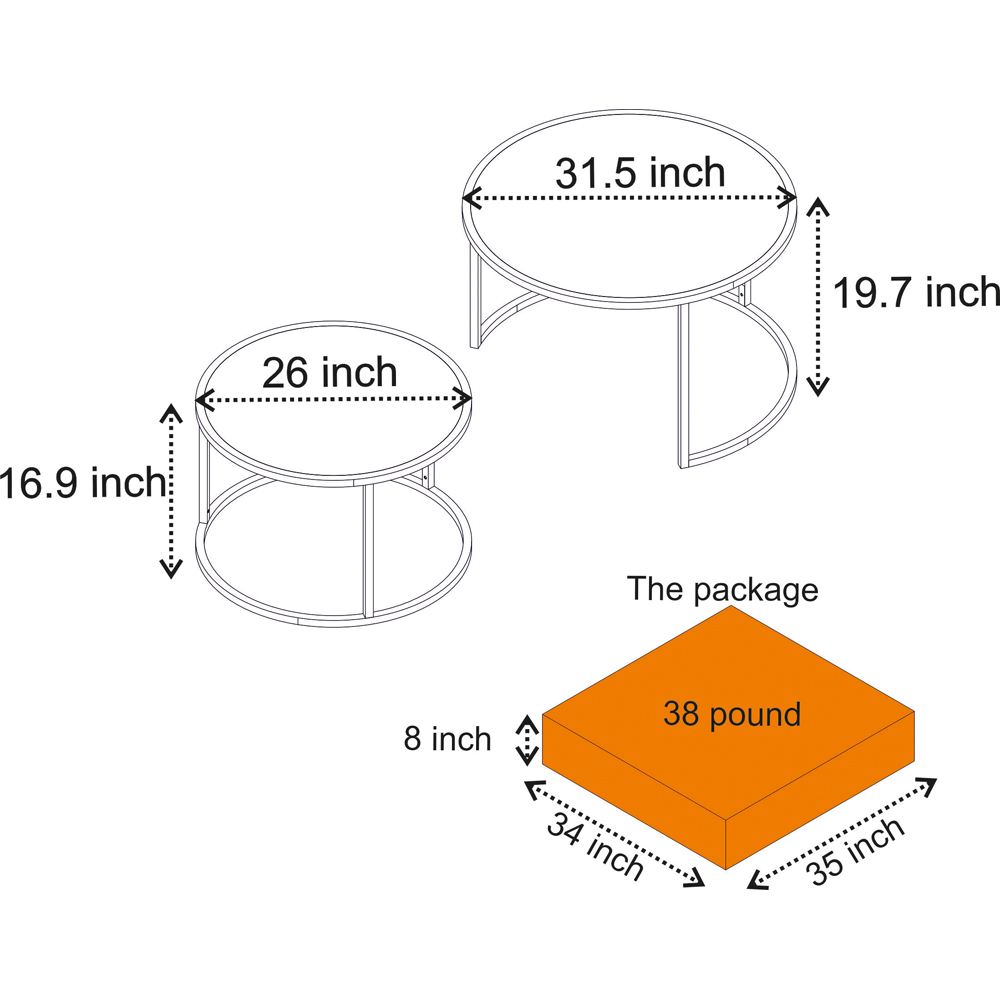 Decorotika Tambur Walnut and Black Round Nest of Coffee Tables Set of 2 Image 6