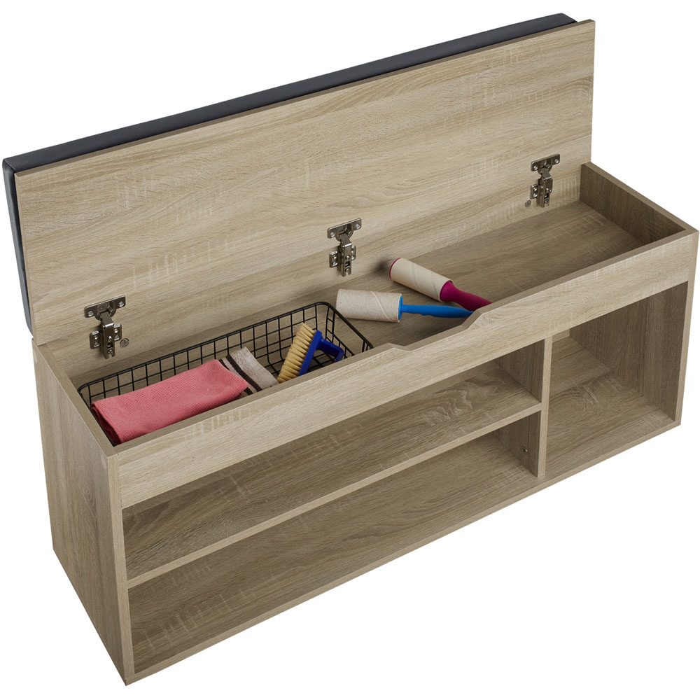 tectake Natalya 4 Compartment Oak Sonoma Shoe Bench with Soft Cushion Image 5