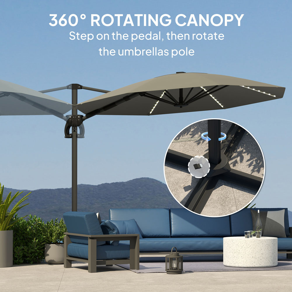 Outsunny 2 Tier Dark Grey Solar LED Crank Handle Parasol with Cross Base 3m Image 4
