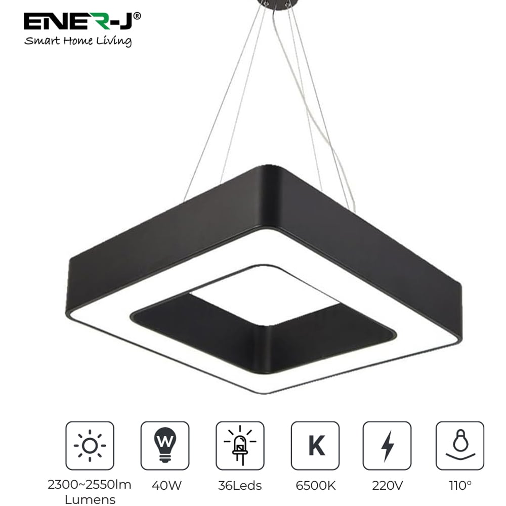ENER-J Cool White LED 40W 6500K Hollow Square Minimalist Pendant Light Image 2