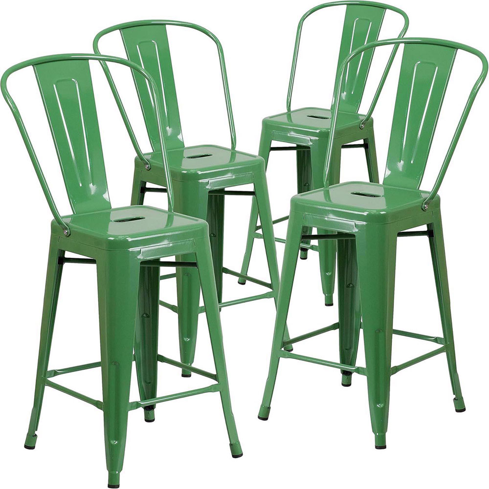 FWStyle Set of 4 24 inch Green Galvanised Steel Ready Assembled Bar Chairs Image 2