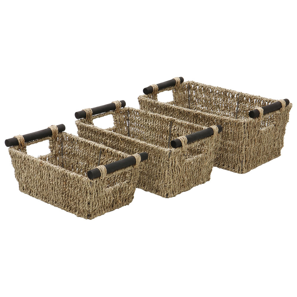 JVL Seagrass Tapered Storage Baskets with Handles 3 Pack Image 3
