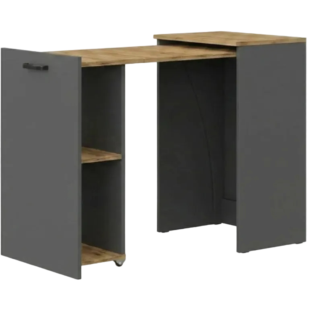 Shefa Line Flexi 2-in-1 2 Shelf Folding Computer Desk Graphite and Wotan Oak Image 2