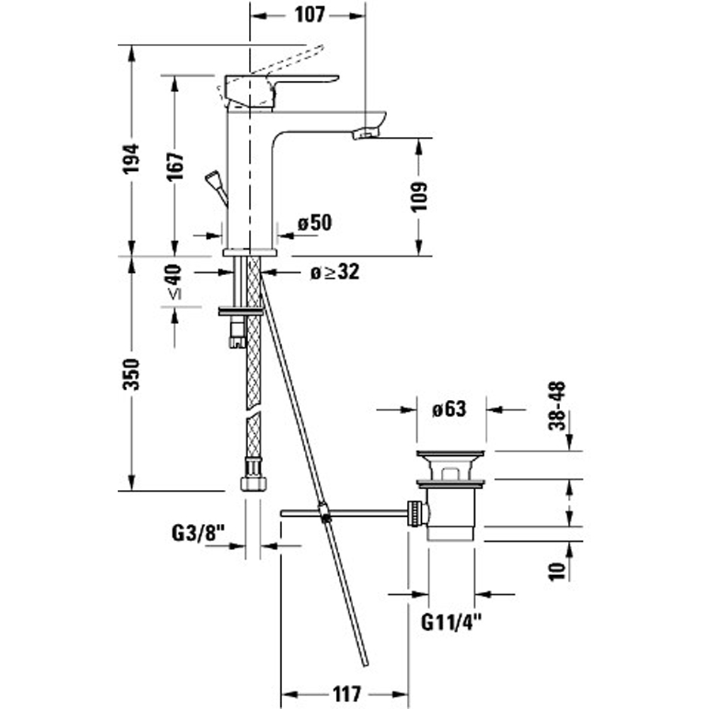 Duravit D-Code Single Lever Medium FreshStart Matt Black Basin Mixer with MinusFlow and Waste Lever Image 2