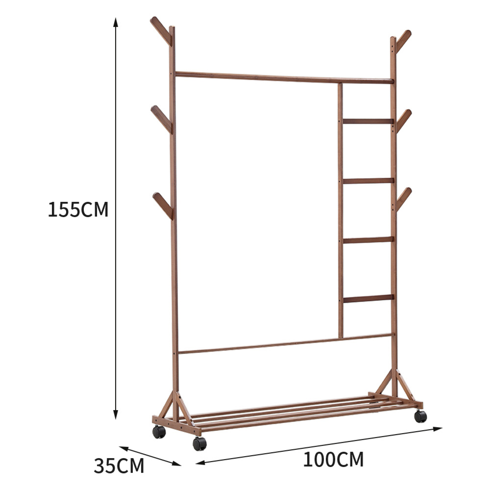Living and Home Brown Bamboo Freestanding Clothing Rack With Storage Shelf Image 7
