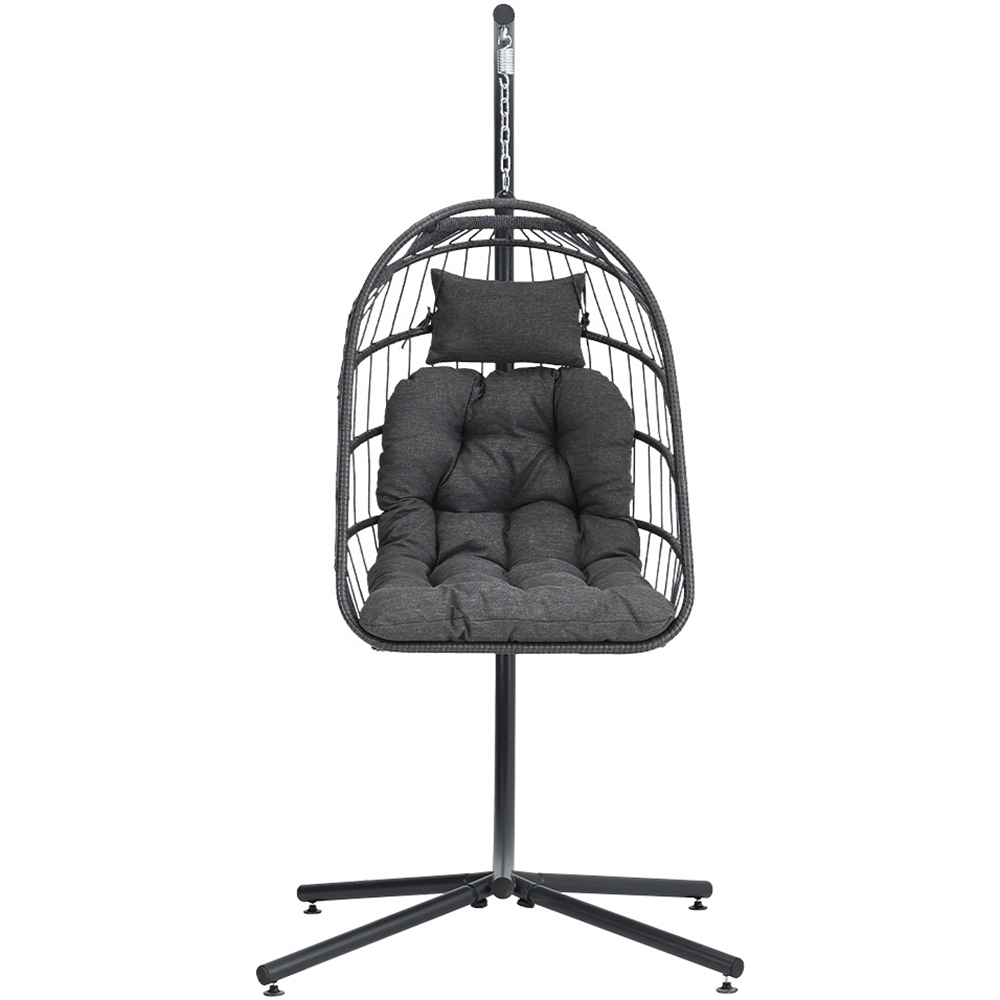 Living and Home Grey Rattan Hanging Egg Chair with Cushion Image 2