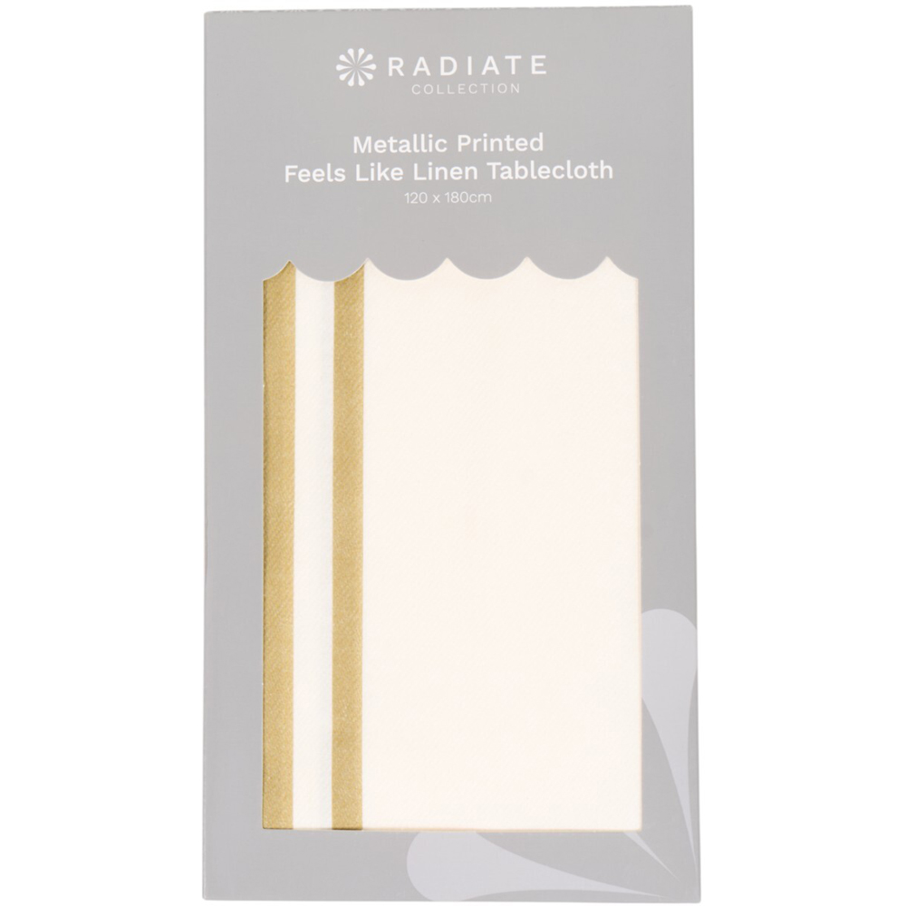 Metallic Printed Feels Like Linen TableclothWhite Image 2