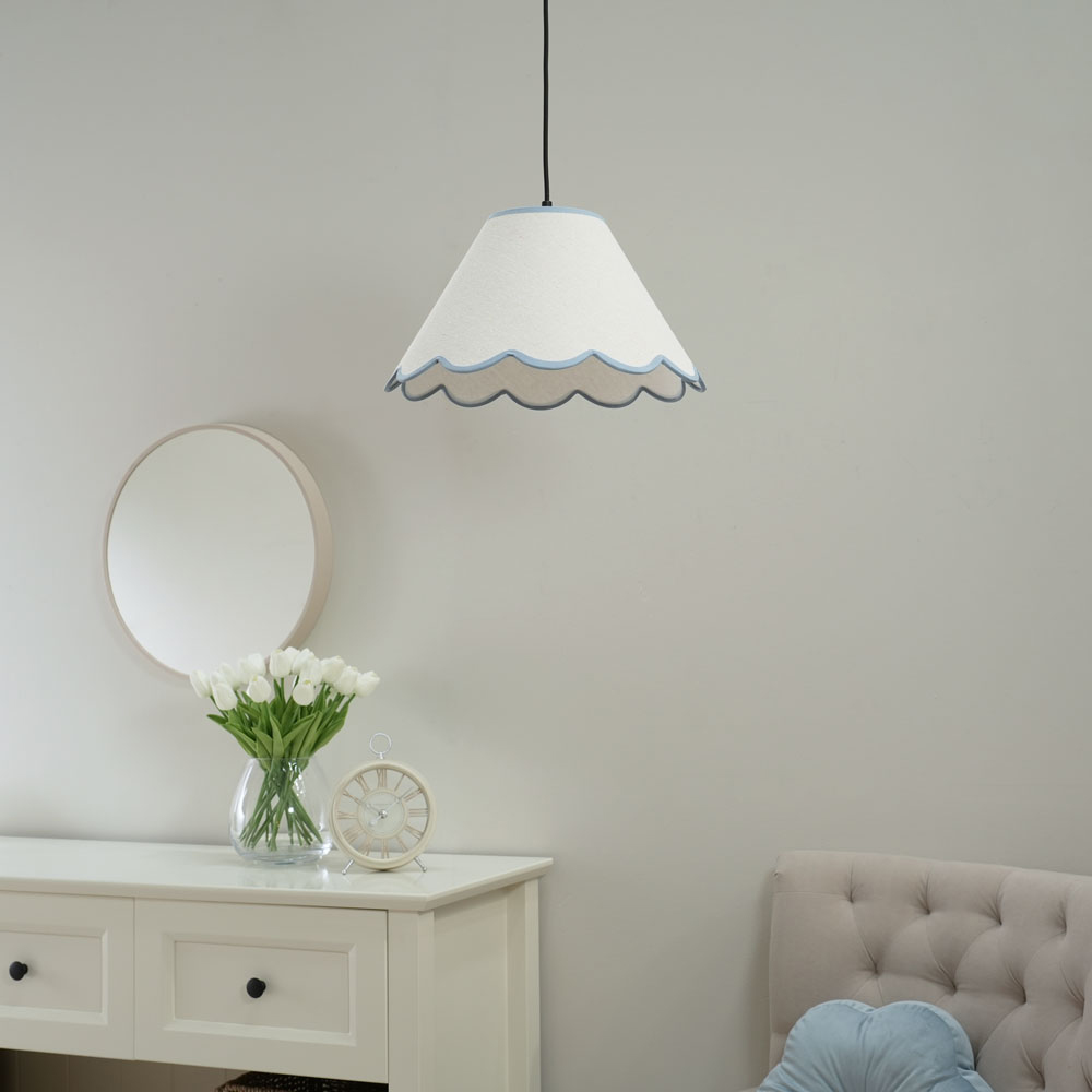 ValueLights Florie Tapered Natural and Blue Scallop Lamp Shade Large Image 3