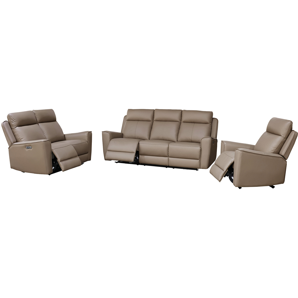 Aspire Elmhurst Mushroom Leather 6 Seater Power Recliner Sofa Suite Image 3