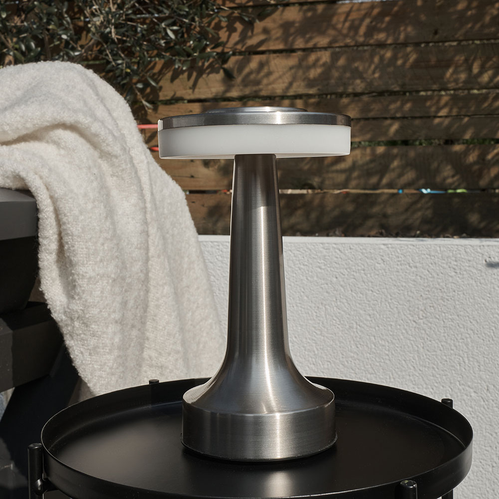 ValueLights Talence Brushed Chrome LED Garden Table Lamp Image 6