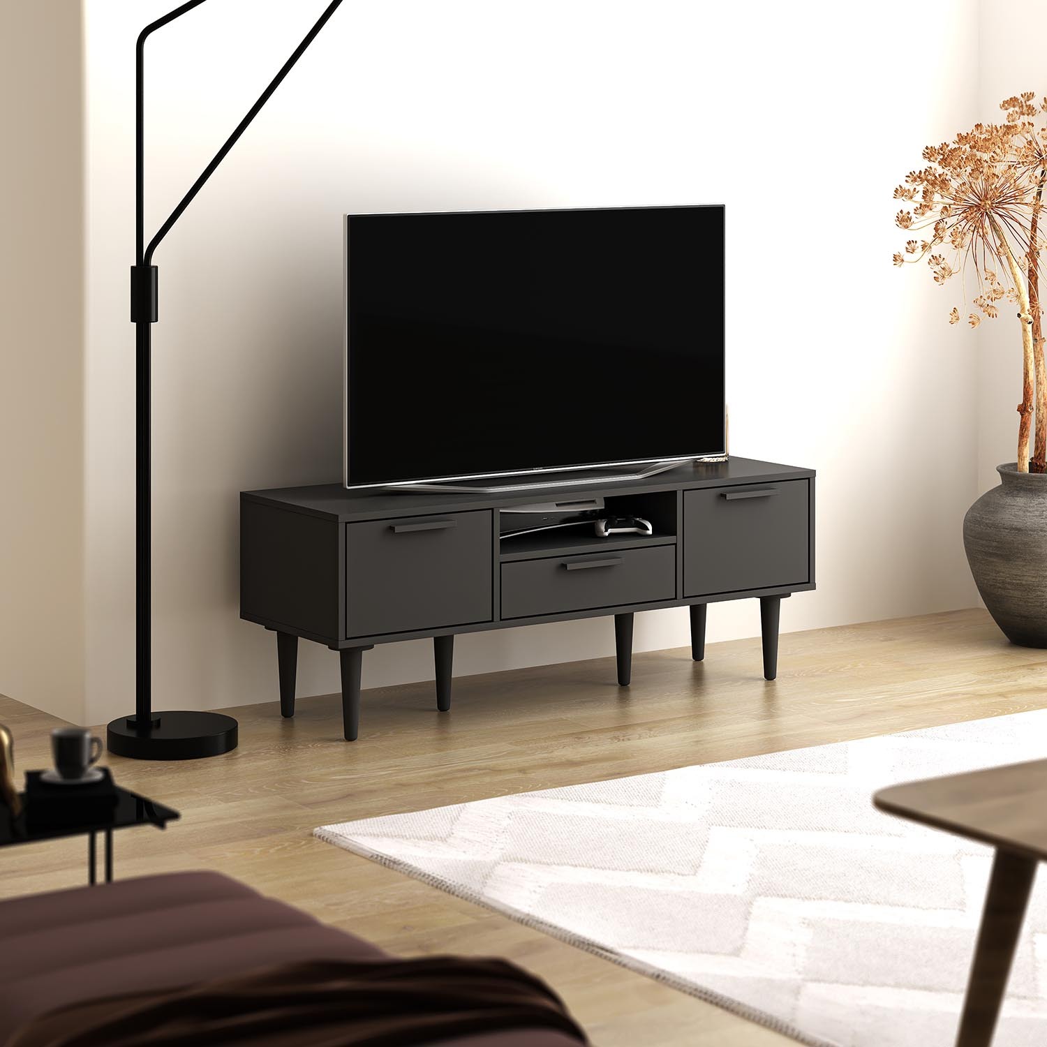 Corby 3 Drawer Black TV Unit Image 2