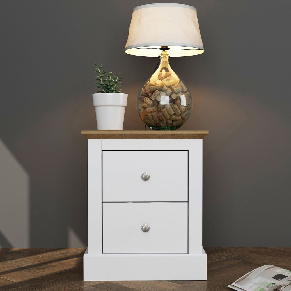 Devon 2 Drawer White Bedside Cabinet Image 3