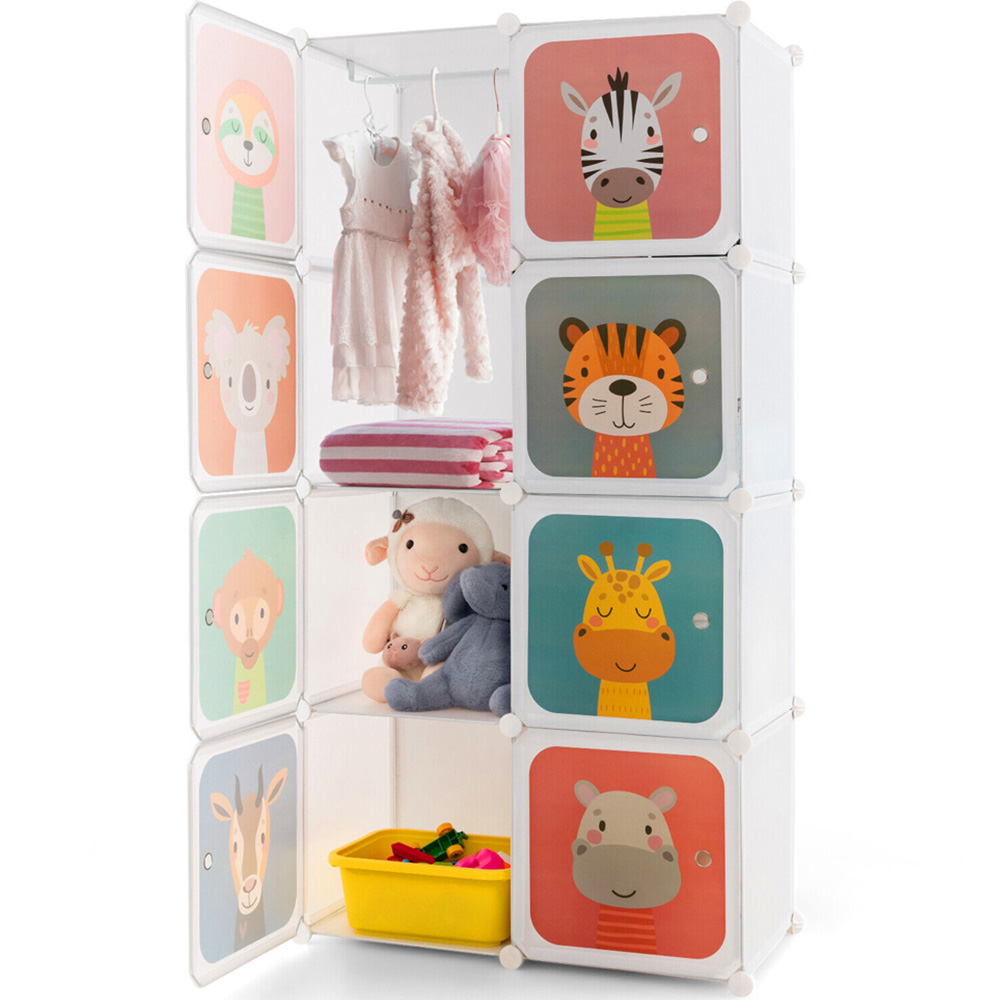 Costway 8 Cube Portable Kids Wardrobe with Hanging Section Image 2