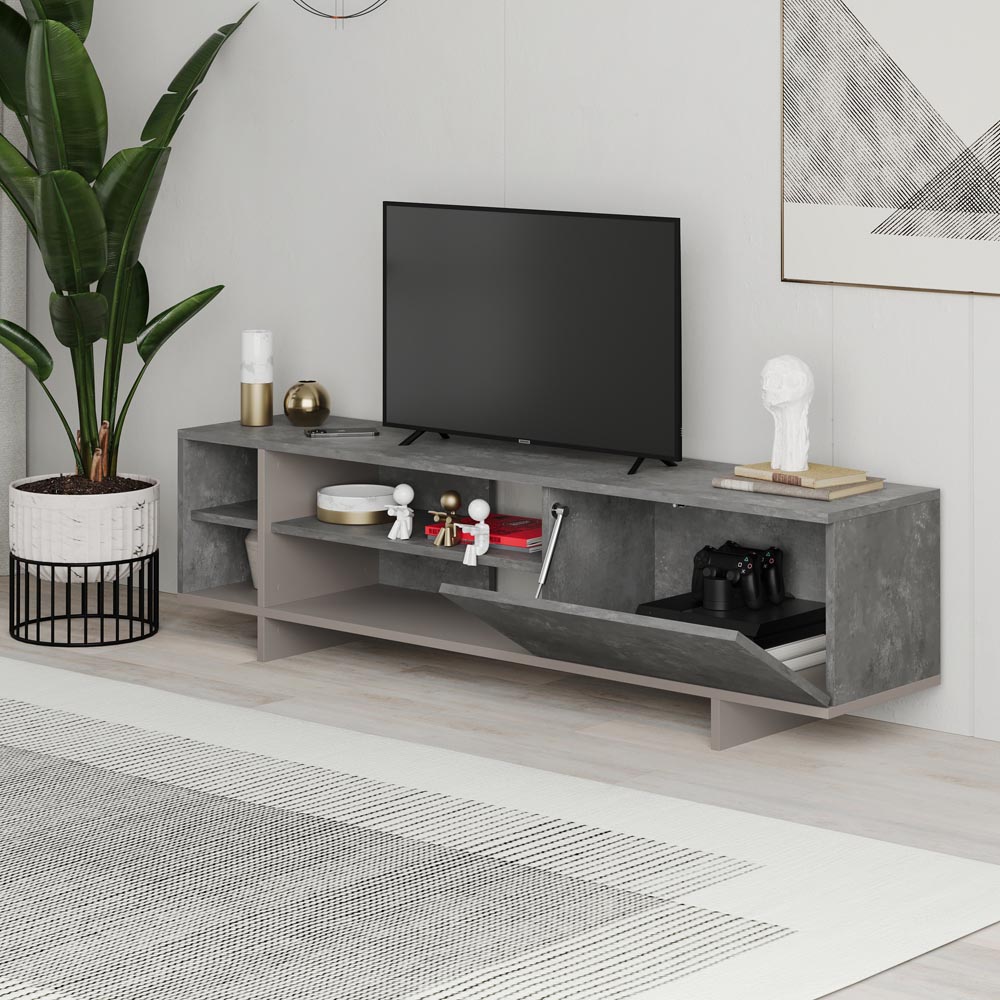 Decortie Stockton Single Door 4 Shelf Mocha Grey TV Stand Image 4