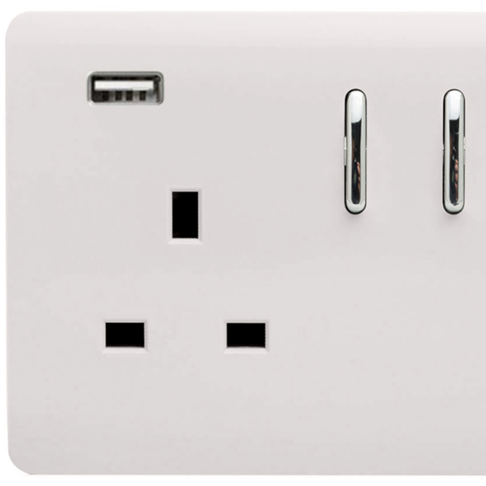 Trendi Switch 2 Gang 13amp 2 Port USB Ice White Switched Plug Socket Image 2