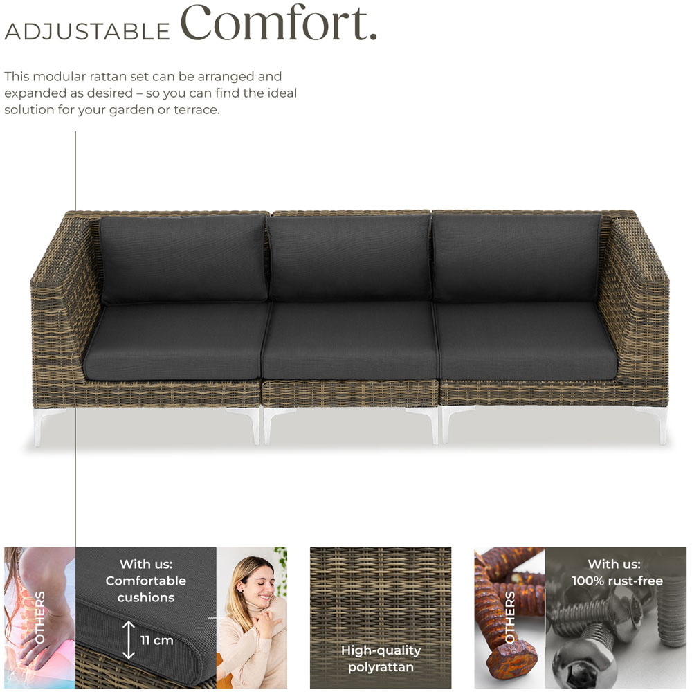 tectake Villanova 3 Seater Rattan Garden Sofa Set with Cushion Image 3