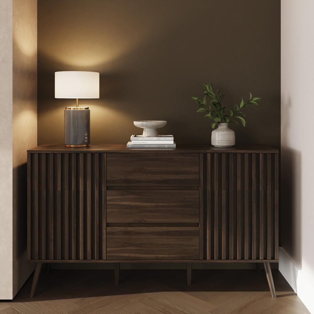 GFW Rowan 2 Door 3 Drawer Walnut Slatted Large Sideboard Image 7