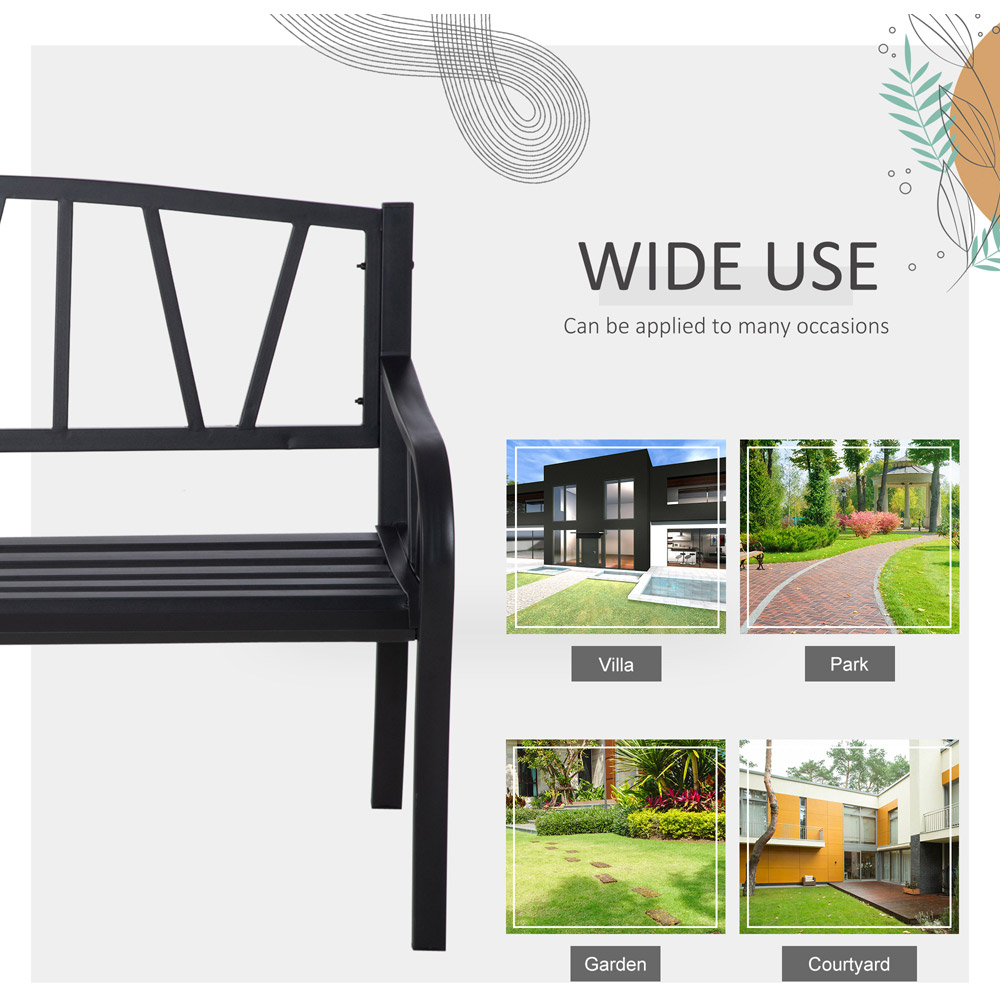 Outsunny 2 Seater Black Metal Garden Bench with Decorative Backrest Image 6