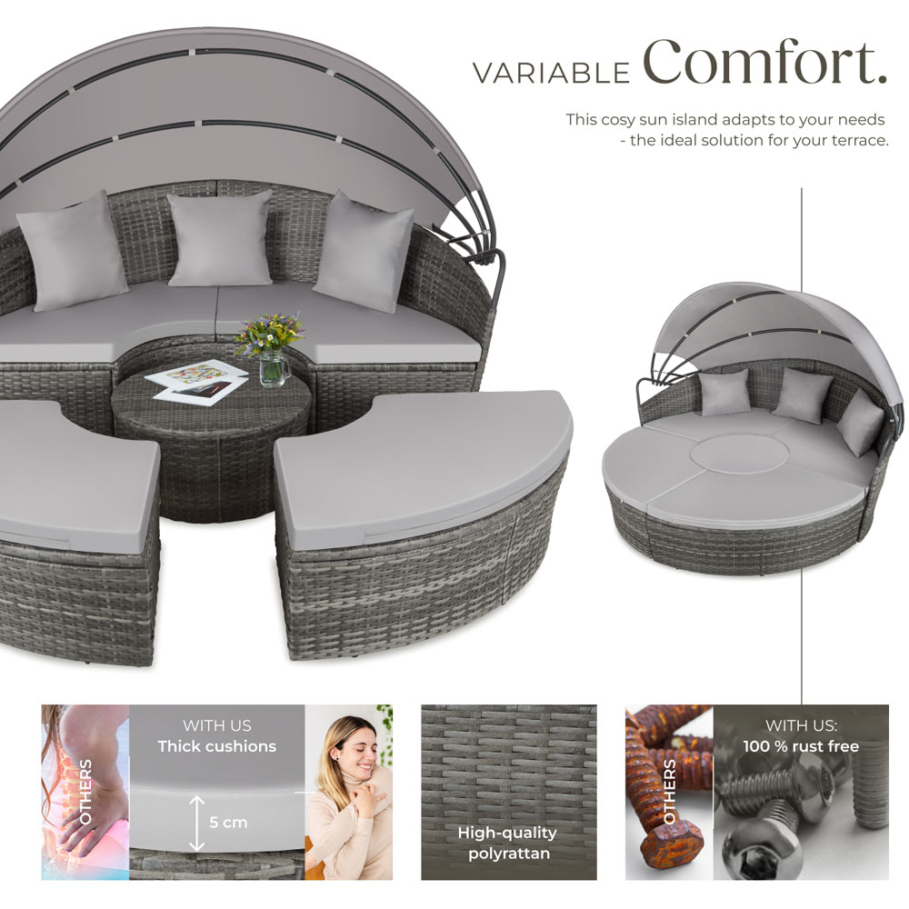 tectake Santorini Grey Sun Lounger with Shade Canopy Image 3