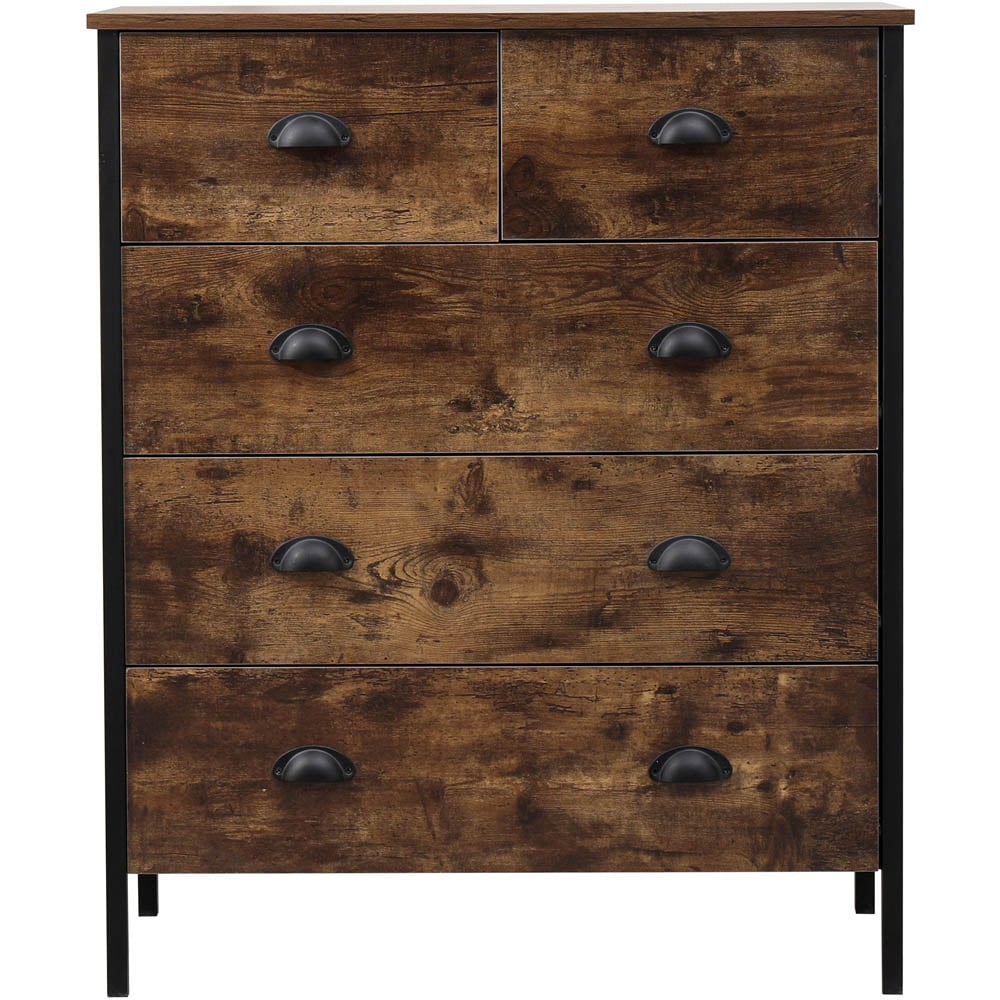 FurnitureHMD 5 Drawer Brown and Black Industrial Wooden Chest of Drawers Image 3