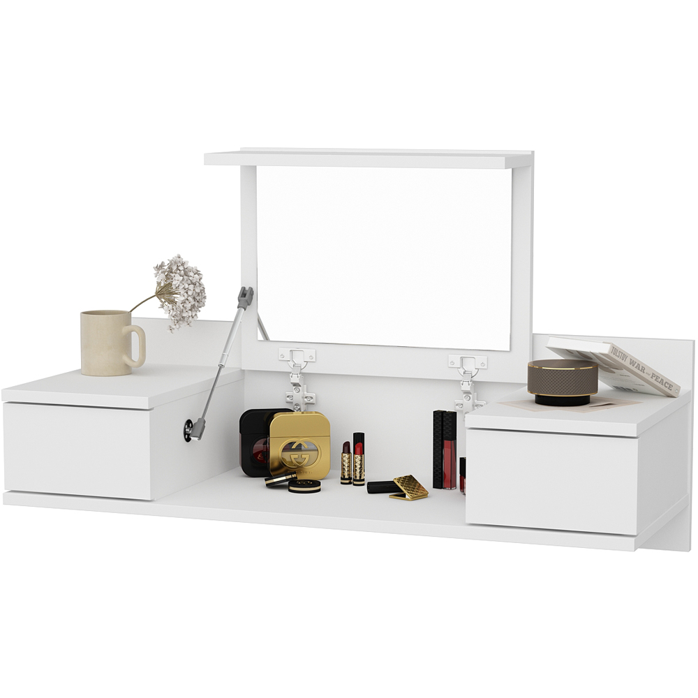 Decorotika Zenn 2 Drawer White Floating Vanity Table Image 2
