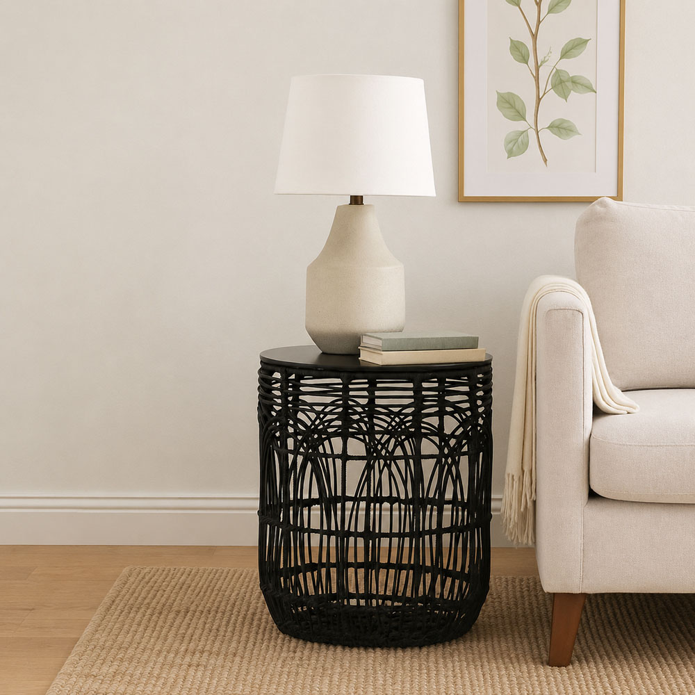 Premier Housewares Arles Black Rattan Round Side Table Image 4